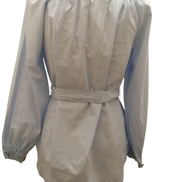 LOFT womens light blue striped square neck tie waist blouse with long sleeve(S) - Picture 6 of 10